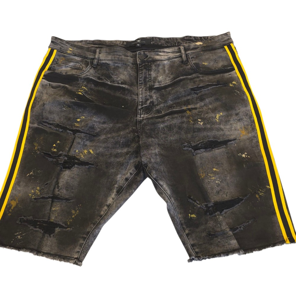 Jordan Craig Legacy Denim Shorts 46 Raw Hem Distress Splatter Stripe Gold Black - Picture 2 of 14
